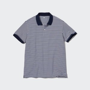 Men's Uniqlo Dry Piqué Striped Polo Shirts White | PNCJ-34619