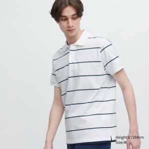 Men's Uniqlo Dry Piqué Striped Polo Shirts White | LADU-98310