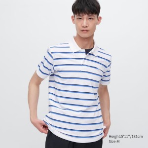 Men's Uniqlo Dry Piqué Striped Polo Shirts White | LYRP-74831