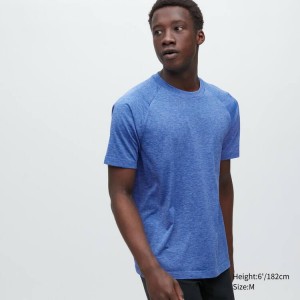 Men's Uniqlo Dry-ex Crew Neck Short Sleeved T Shirts Blue | DCVA-17486