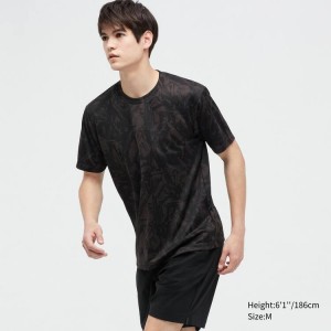 Men's Uniqlo Dry-ex Crew Neck T Shirts Black | PZLS-70564