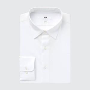 Men's Uniqlo Easy Care Broadcloth Stretch Slim Fit (Regular Collar) Shirts White | LZAB-26084