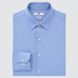 Men's Uniqlo Easy Care Broadcloth Stretch Slim Fit (Regular Collar) Shirts Blue | IDQW-79801