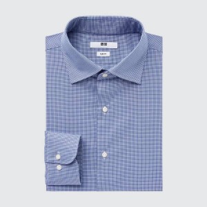 Men's Uniqlo Easy Care Broadcloth Stretch Slim Fit (Semi-cutaway Collar) Shirts Blue | ZWUK-13698