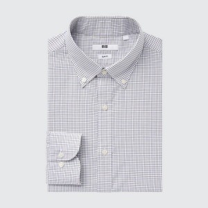 Men's Uniqlo Easy Care Stretch Slim Fit Checked (Button-down Collar) Shirts Brown | NZWT-24196