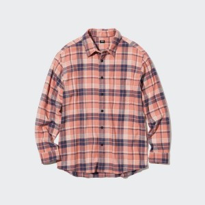 Men's Uniqlo Flannel Regular Fit Checked (Regular Collar) Shirts Pink | ARCK-34629