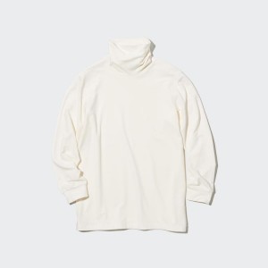 Men's Uniqlo Heattech Extra Warm Cotton Turtleneck Long Sleeved Thermal Tops White | JVTZ-74928