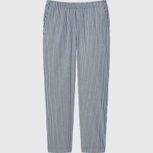 Men's Uniqlo Hickory Easy Relaxed Ankle Length Trousers Blue | VKFQ-45170