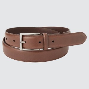 Men's Uniqlo Italian Leather Stitched (2021 Season) Belts Brown | WLQO-14785