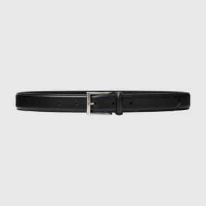 Men's Uniqlo Italian Leather Stitched Belts Black | RUWX-30921