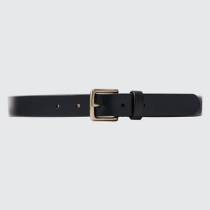 Men's Uniqlo Italian Saddle Leather Belts Black | MUOG-50981