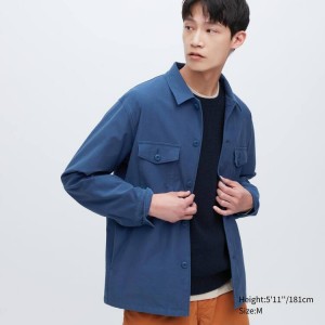 Men's Uniqlo Jersey Overshirt Jackets Blue | LNMY-65812