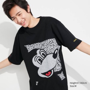 Men's Uniqlo Mickey X Keith Haring Ut Graphic T Shirts Black | TELN-12736