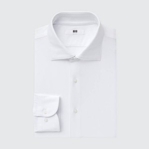 Men's Uniqlo Non-iron Jersey Regular Fit (Semi-cutaway Collar) Shirts White | PMCW-57120