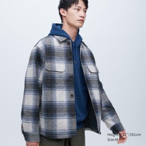 Men's Uniqlo Overshirt Jackets Blue | UJPQ-93816