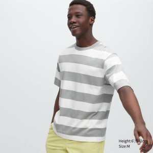 Men's Uniqlo Oversized Striped Half Sleeved T Shirts Grey | RLFZ-34895