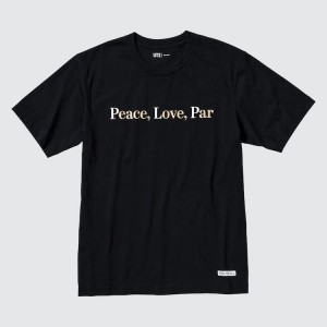 Men's Uniqlo Peace For All Ut Graphic (Adam Scott) T Shirts Black | BYAC-71634