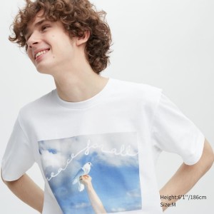 Men's Uniqlo Peace For All Ut Graphic (Cristina De Middel) T Shirts White | LHOS-93085