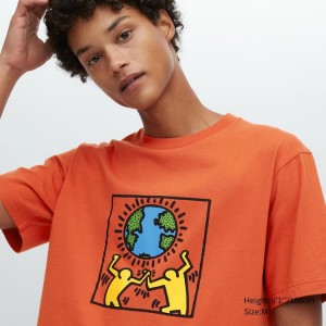 Men's Uniqlo Peace For All Ut Graphic (Keith Haring) T Shirts Orange | YFBE-61437