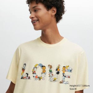 Men's Uniqlo Peace For All Ut Graphic (Peanuts) T Shirts Yellow | YIGD-01598