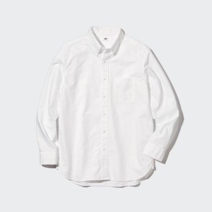 Men's Uniqlo Regular Fit Oxford (Button-down Collar) Shirts White | DZEC-97821