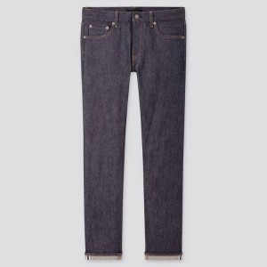 Men's Uniqlo Selvedge Stretch Slim Fit (2020 Season) Jeans Navy | LACB-98753