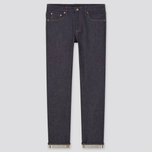 Men's Uniqlo Selvedge Stretch Slim Fit (2021 Season) Jeans Navy | FREB-50621