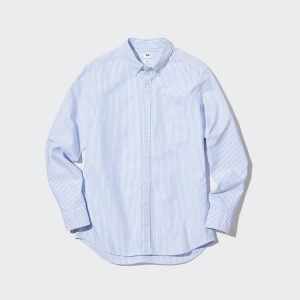 Men's Uniqlo Slim Fit Striped Oxford (Button-down Collar) Shirts Blue | KDGO-73980