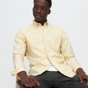 Men's Uniqlo Slim Fit Striped Oxford Shirts Yellow | QRIT-58642