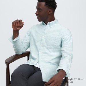 Men's Uniqlo Slim Fit Striped Oxford Shirts Green | LQCP-21463