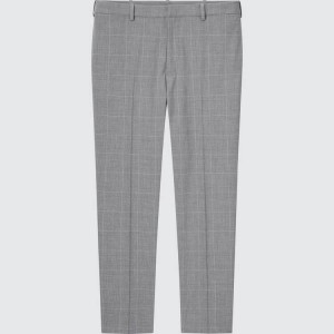 Men's Uniqlo Smart Comfort Glen Checked Ankle Length Trousers Grey | KOVT-34802