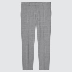 Men's Uniqlo Smart Comfort Glen Checked Ankle Length (Long) Trousers Grey | WMRJ-21783