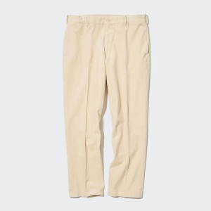 Men's Uniqlo Smart Corduroy Ankle Length Trousers Beige | EWHU-32157