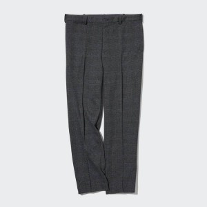 Men's Uniqlo Smart Glen Checked Ankle Length (Long) Trousers Grey | KNOC-04587