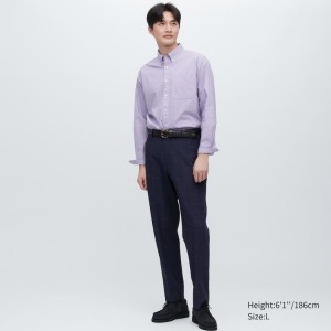 Men's Uniqlo Smart Patterned Ankle Length (Long) Trousers Navy | XFOR-61590