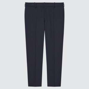 Men's Uniqlo Smart Striped Ankle Length Trousers Blue | SUHL-27460