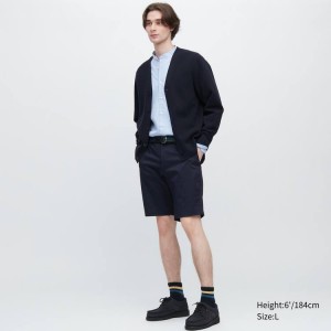 Men's Uniqlo Stretch Slim Fit Shorts Navy | QPEY-87145