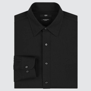 Men's Uniqlo Super Non-iron Slim Fit (2021 Season) Shirts Black | KTPB-97180