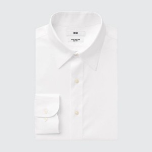 Men's Uniqlo Super Non-iron Slim Fit (Regular Collar) Shirts White | PIME-48512