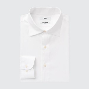 Men's Uniqlo Super Non-iron Slim Fit (Semi-cutaway Collar) Shirts White | KCVZ-81935