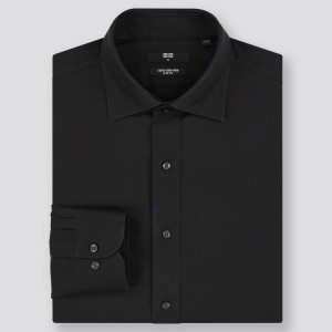 Men's Uniqlo Super Non-iron Slim Fit Semi-cutaway Collar (2020 Season) Shirts Black | SJPE-86549