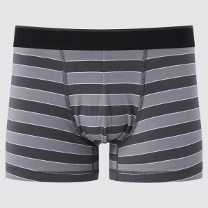 Men's Uniqlo Supima Cotton Low Rise Striped Boxer Underwear Dark Grey | XTPL-95642