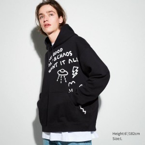 Men's Uniqlo The Message Ut Graphic (Trevor Andrew) Hoodie Black | MLZG-58720