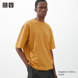 Men's Uniqlo U Airism Cotton Crew Neck Oversized Fit Half Sleeved T Shirts Orange | WALB-98261