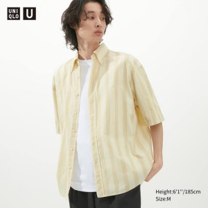 Men's Uniqlo U Seersucker Casual Striped Short Sleeved Shirts Cream | HCIA-56971