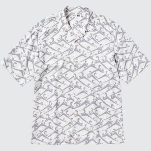 Men's Uniqlo Unsodo Printed Short Sleeved (Open Collar) Shirts White | DYXJ-70268