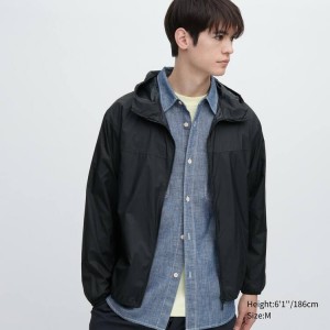 Men's Uniqlo Uv Protection Pocketable Parka Black | XNHR-08549