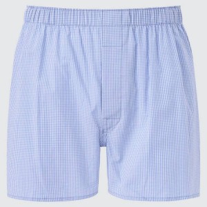 Men's Uniqlo Woven Checked Boxer (2021 Season) Underwear Blue | SZFQ-48365