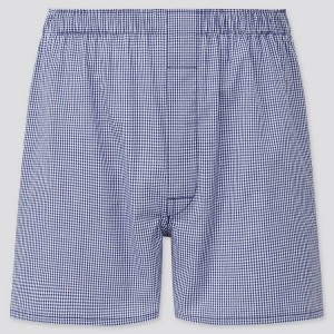 Men's Uniqlo Woven Checked Boxer (2021 Season) Underwear Navy | UAOW-52491