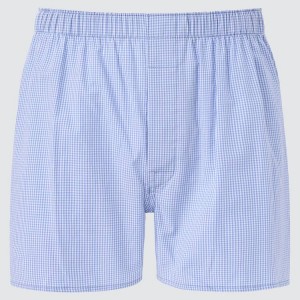 Men's Uniqlo Woven Checked Boxer Underwear Blue | OJFG-35984